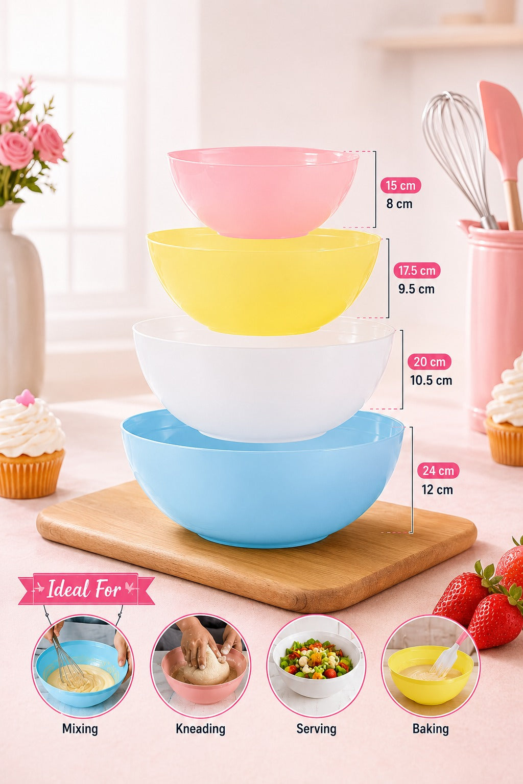 4-Piece Mixing Bowl Set – Oven Safe & Multipurpose