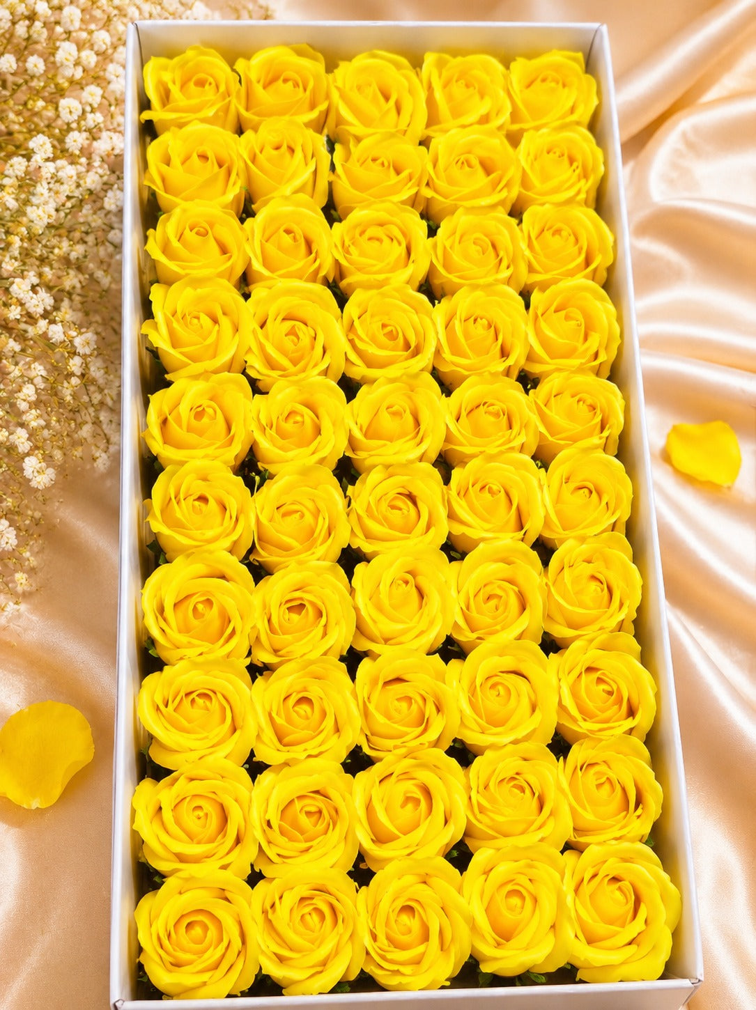 Real Touch Scented Rose Flowers – Yellow (50 pcs Pack)
