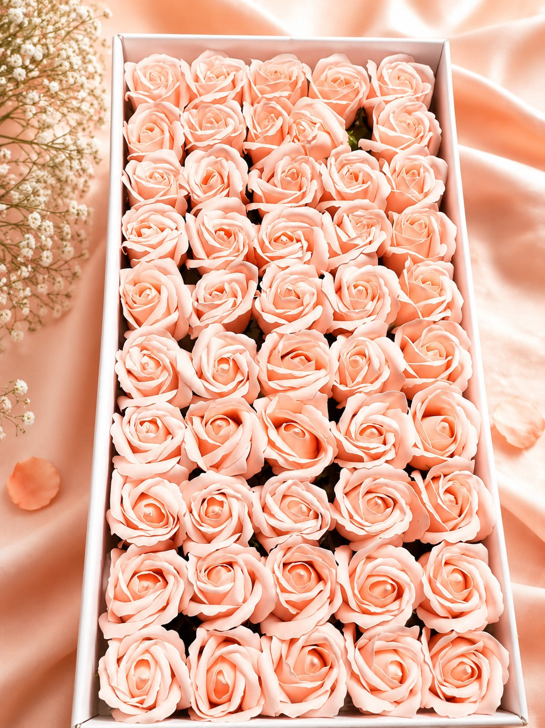 Real Touch Scented Rose Flowers – Peach (50 pcs Pack)