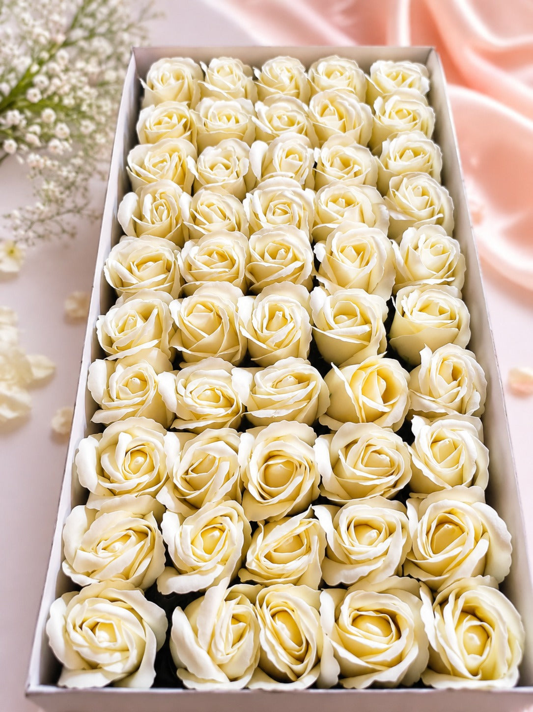 Real Touch Scented Rose Flowers – Off White (50 pcs Pack)