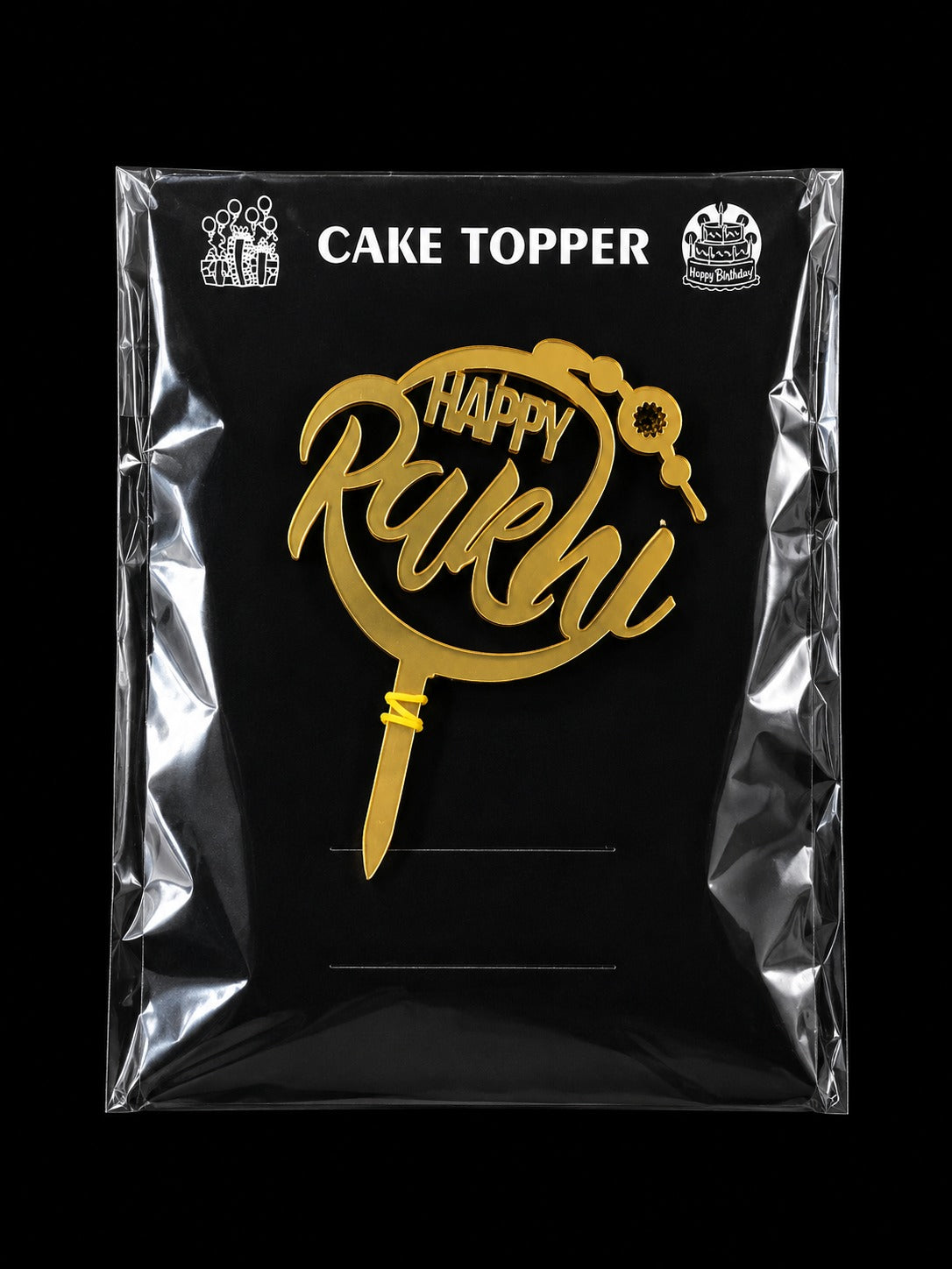 Happy Rakhi Acrylic Cake Topper – 3 Inch (Pack of 10)