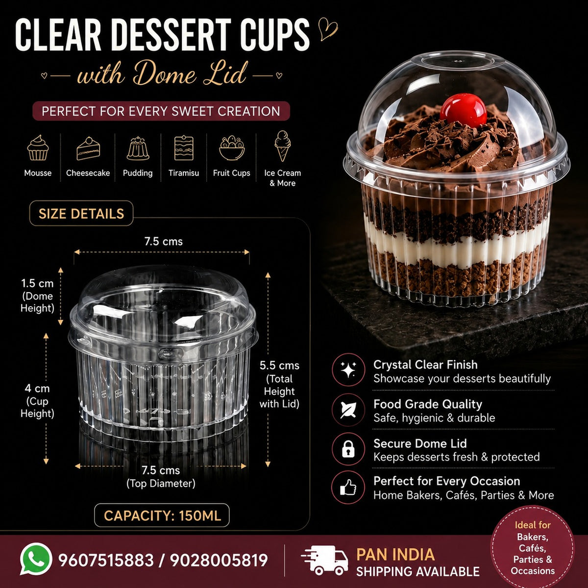 Clear Dessert Cups with Dome Lid 10pc pack