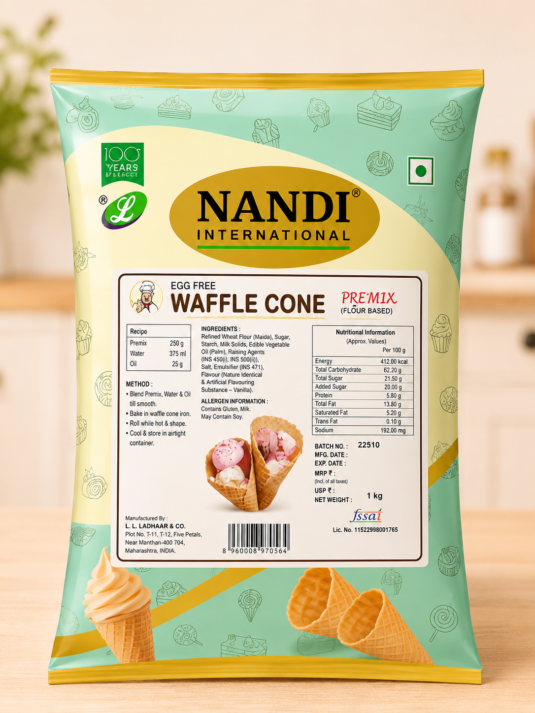 Nandi International Egg Free Waffle Cone Premix