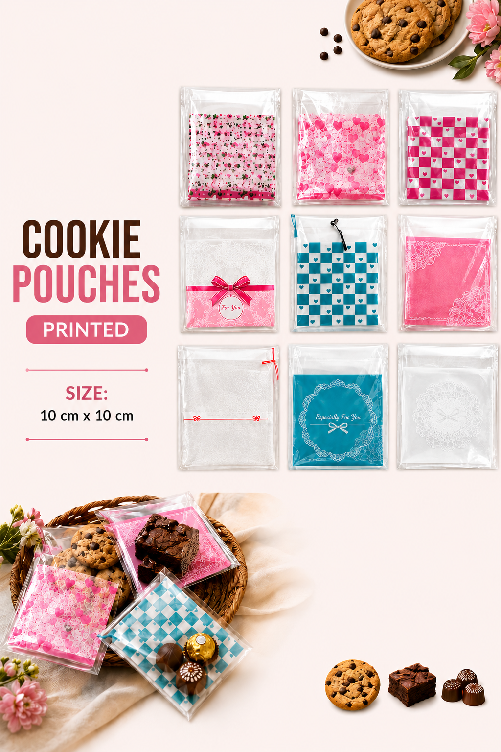 Printed Cookie Pouches – 10 × 10 cm 🍪✨