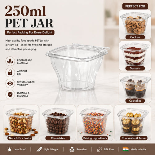 250ml PET Jar – Pack of 10 Pieces | Perfect Packaging for Cookies & Desserts
