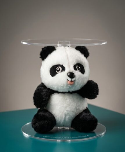 Vedant Enterprises premium plush panda cake stand with clear acrylic floating platform for themed birthday parties.