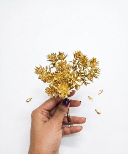 Golden Artificial Flowers Leaves Bunch Cake Toppers