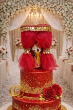 Traditional Mandap Wedding Cake Topper with Miniature Couple